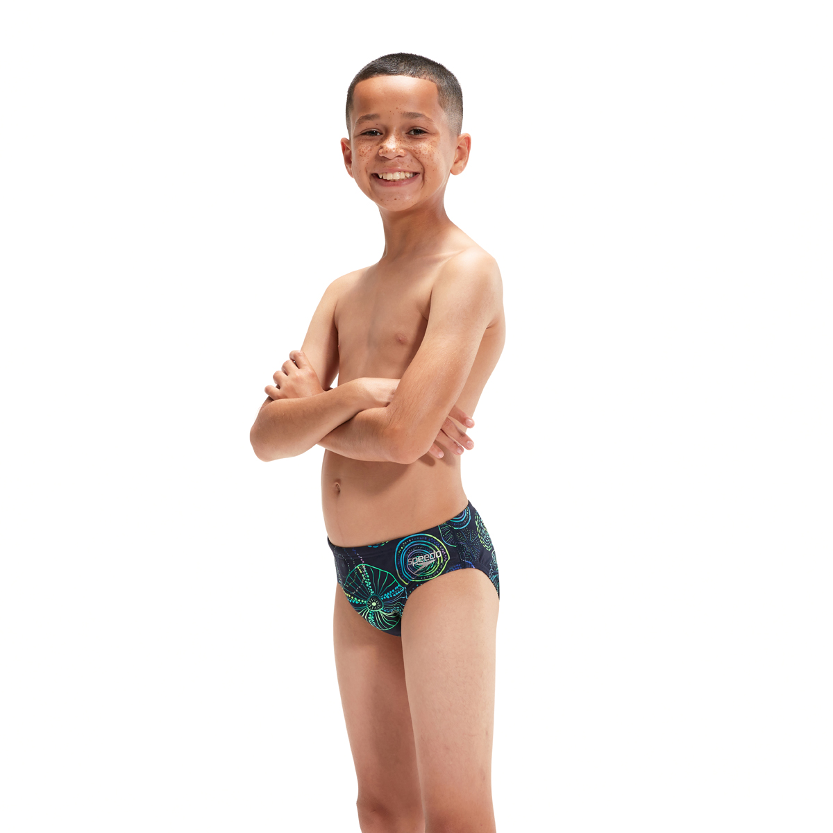 בגד ים בנים | 6.5cm Club Training Jellyfish Glows Brief Navy/Green