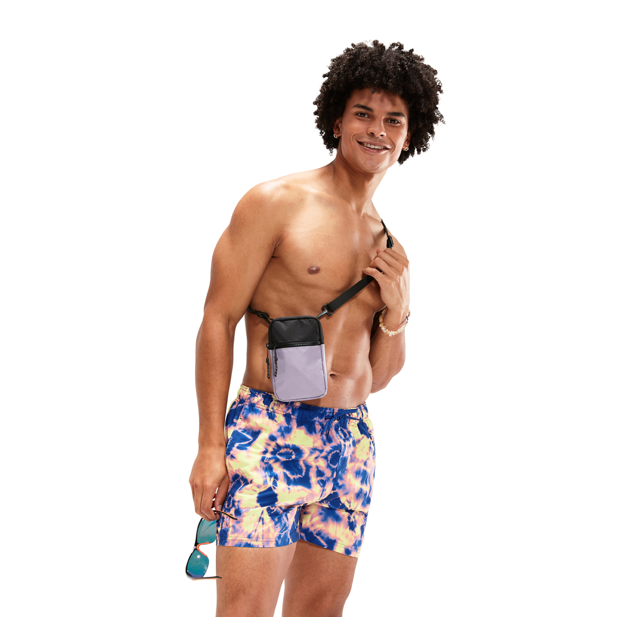 מכנס ים לגברים | Digital Printed Leisure 14" Swim Shorts Blue/Lilac